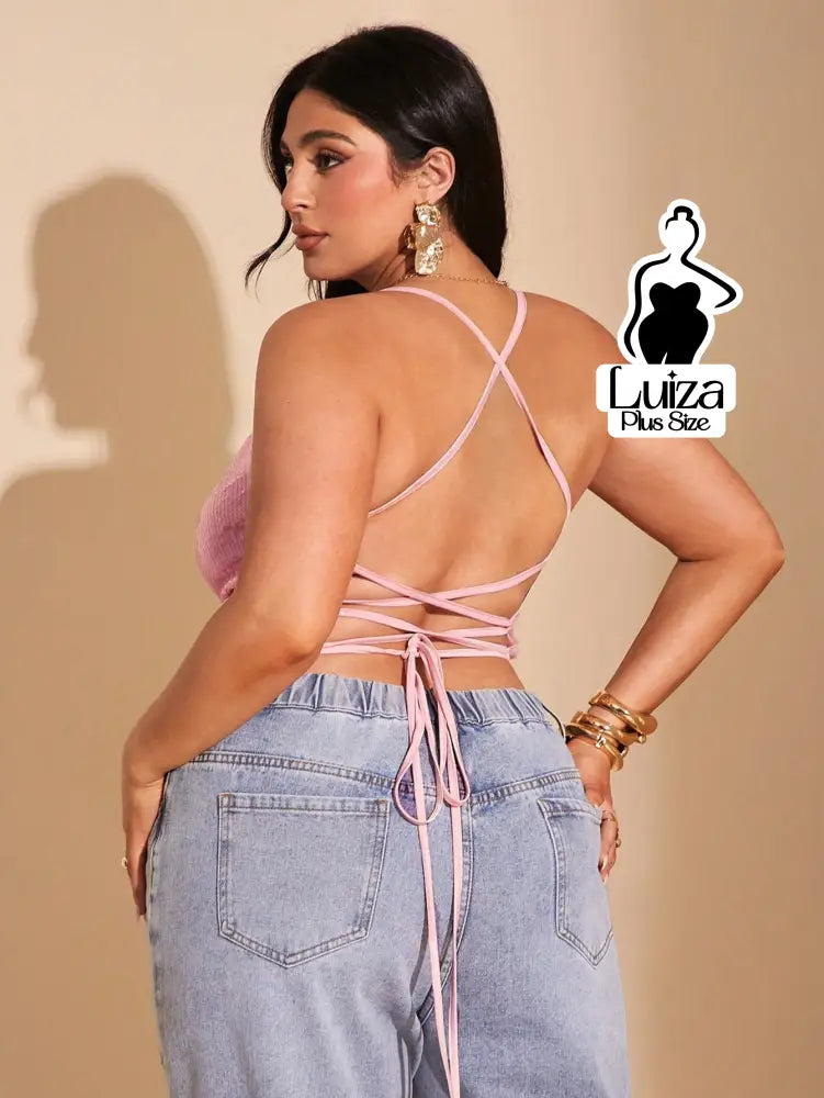 Blusa Alça Fina Paetê Decote Drapeado Plus Size Blusa Alça Fina Paetê Decote Drapeado Plus Size