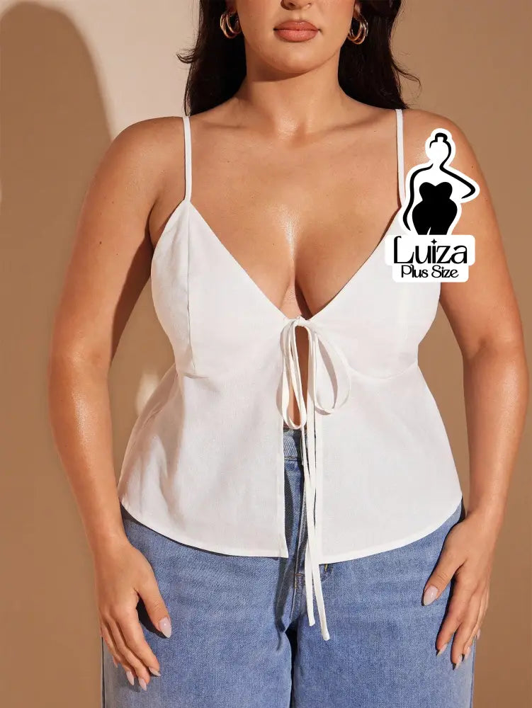 Blusa Alças Finas Decote Profundo Amarração Frontal Plus Size Blusa Alças Finas Decote Profundo Amarração Frontal Plus