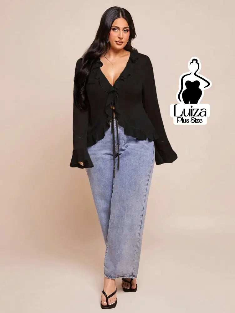 Blusa Chiffon Babados Amarração Frontal Plus Size Blusa Chiffon Babados Amarração Frontal Plus Size