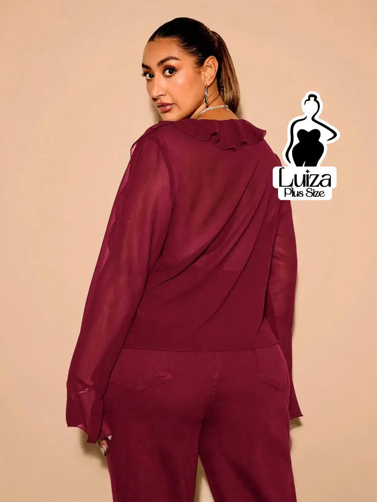 Blusa Elegante Babados Amarração Frontal Plus Size Blusa Elegante Babados Amarração Frontal Plus Size