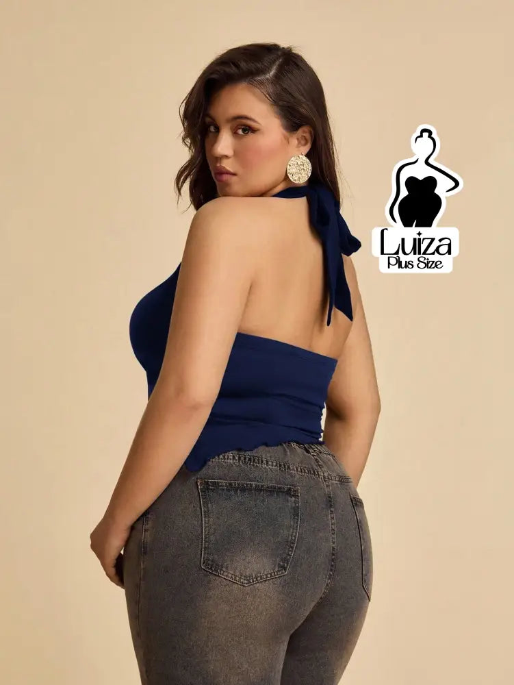 Blusa Frente Única Transpassada Fivela Assimétrica Plus Size Blusa Frente Única Transpassada Fivela Assimétrica Plus