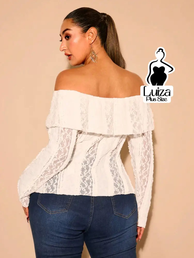 Blusa Ombro A Ombro Renda Manga Longa Babado Plus Size Blusa Ombro A Ombro Renda Manga Longa Babado Plus Size