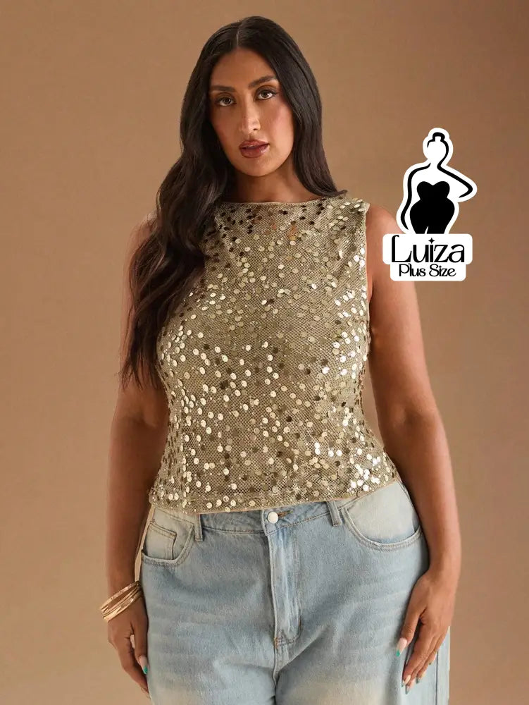 Blusa Regata Festa Paetês Brilho Glamouroso Plus Size Blusa Regata Festa Paetês Brilho Glamouroso Plus Size