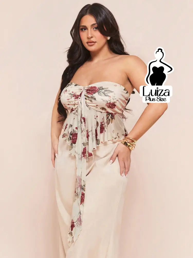 Blusa Tomara Que Caia Floral Amarração Babado Plus Size Blusa Tomara Que Caia Floral Amarração Babado Plus Size