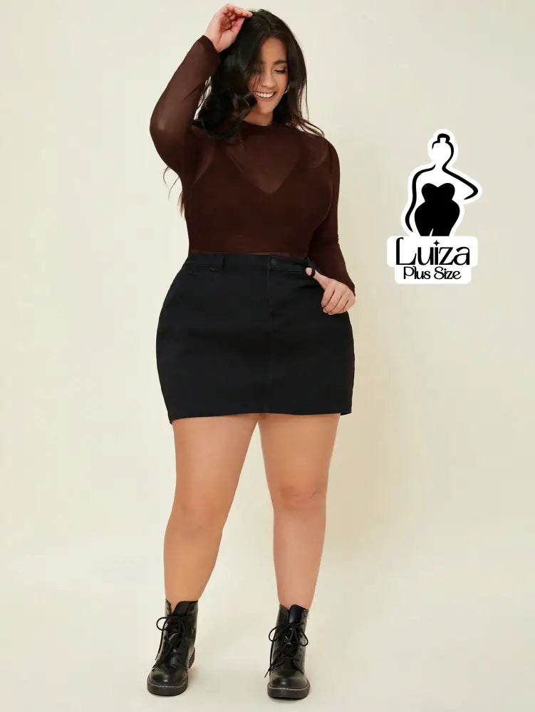 Blusa Tule Transparente Manga Longa Gola Alta Plus Size Blusa Tule Transparente Manga Longa Gola Alta Plus Size