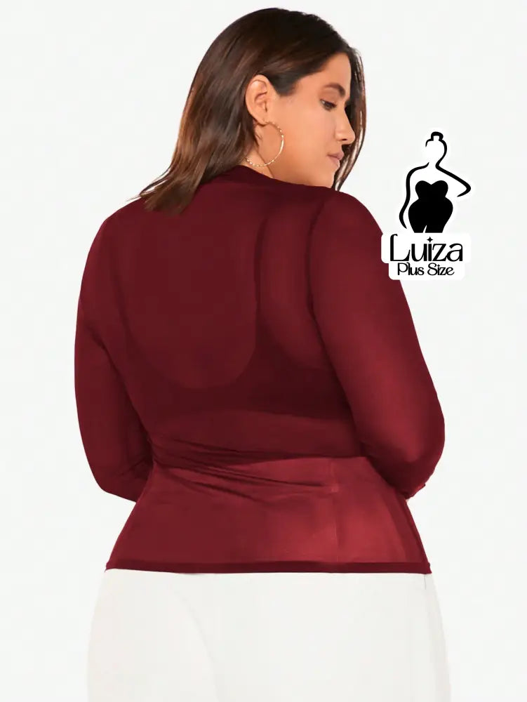 Blusa Tule Transparente Manga Longa Gola Alta Plus Size Blusa Tule Transparente Manga Longa Gola Alta Plus Size
