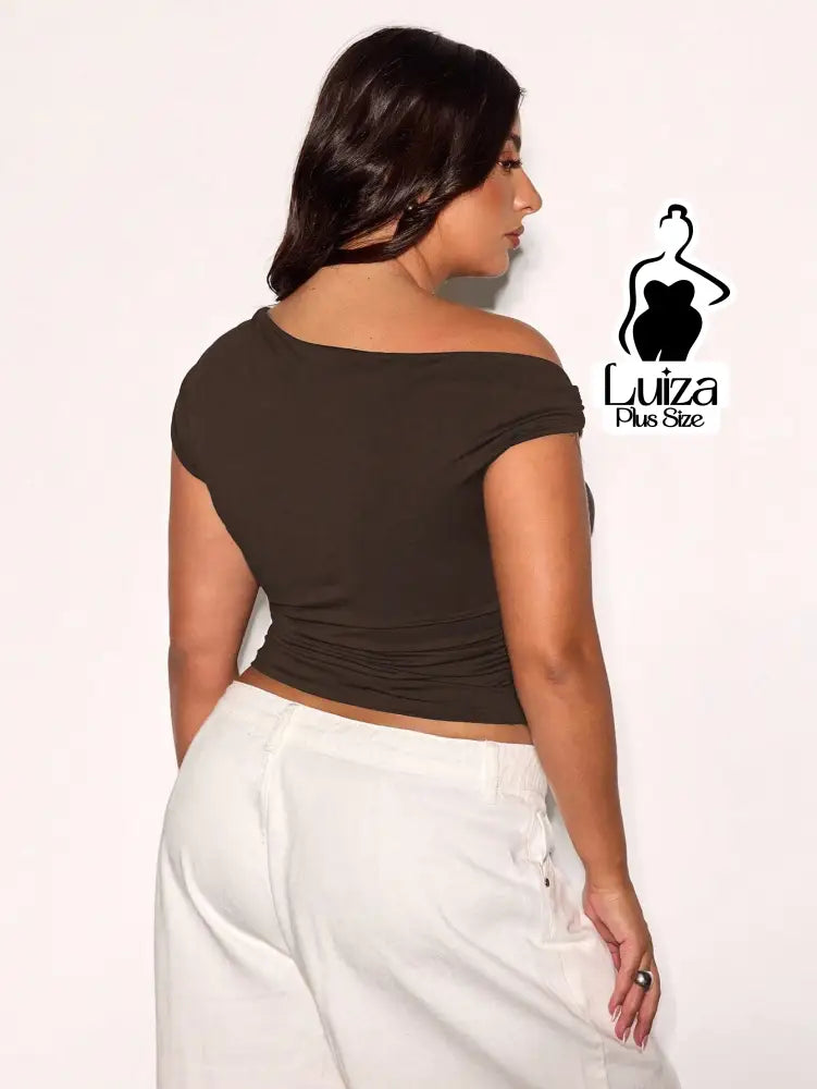 Blusa Um Ombro Só Argola Decorativa Drapeado Plus Size Blusa Um Ombro Só Argola Decorativa Drapeado Plus Size