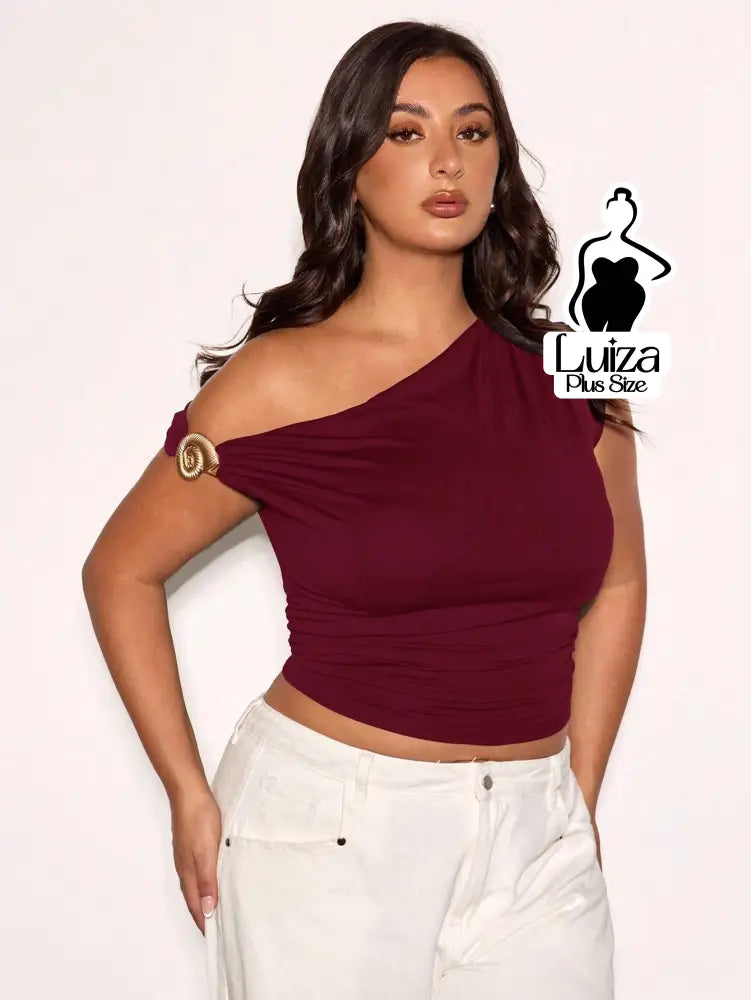 Blusa Um Ombro Só Argola Decorativa Drapeado Plus Size Blusa Um Ombro Só Argola Decorativa Drapeado Plus Size