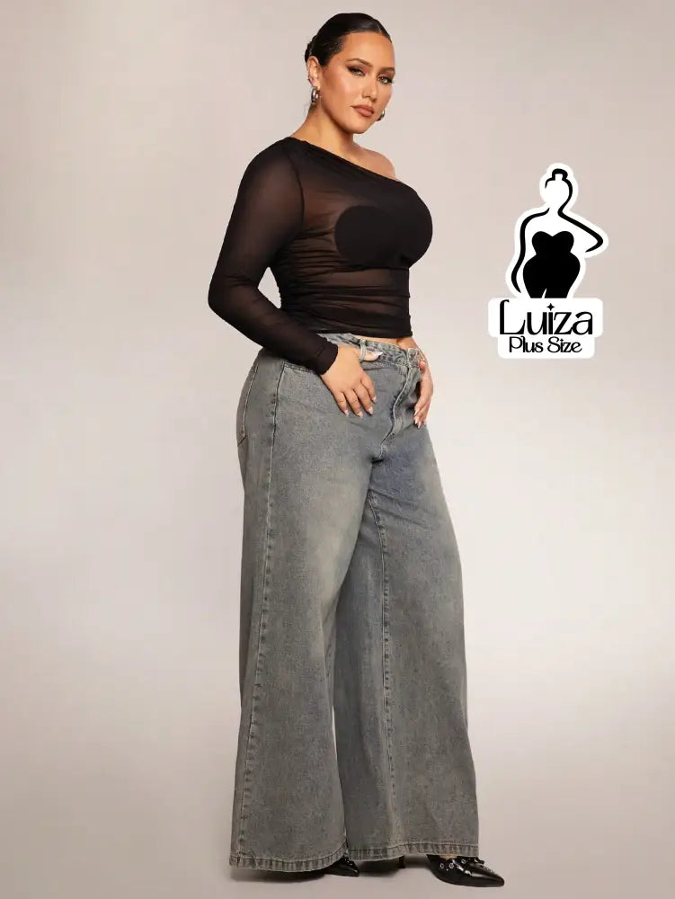 Blusa Um Ombro Só Tule Transparente Manga Longa Plus Size Blusa Um Ombro Só Tule Transparente Manga Longa Plus Size