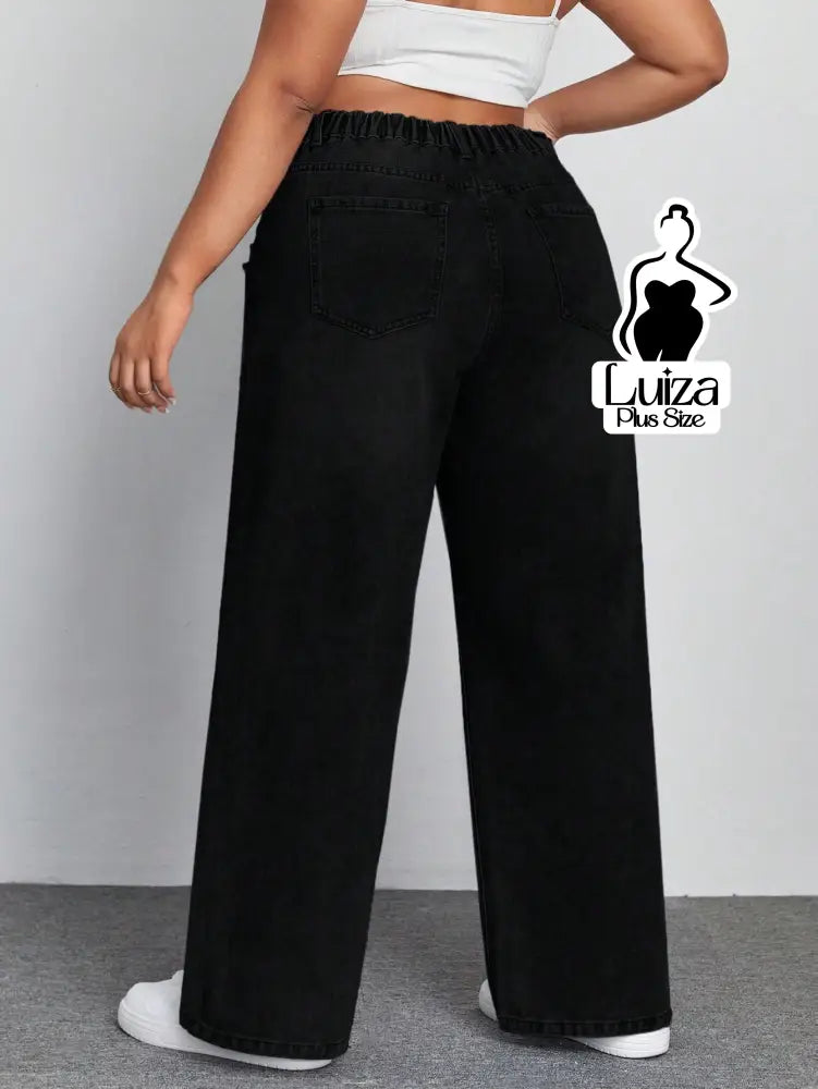 Calça Jeans Wide Leg Cintura Alta Caimento Solto Plus Size Calça Jeans Wide Leg Cintura Alta Caimento Solto Plus Size