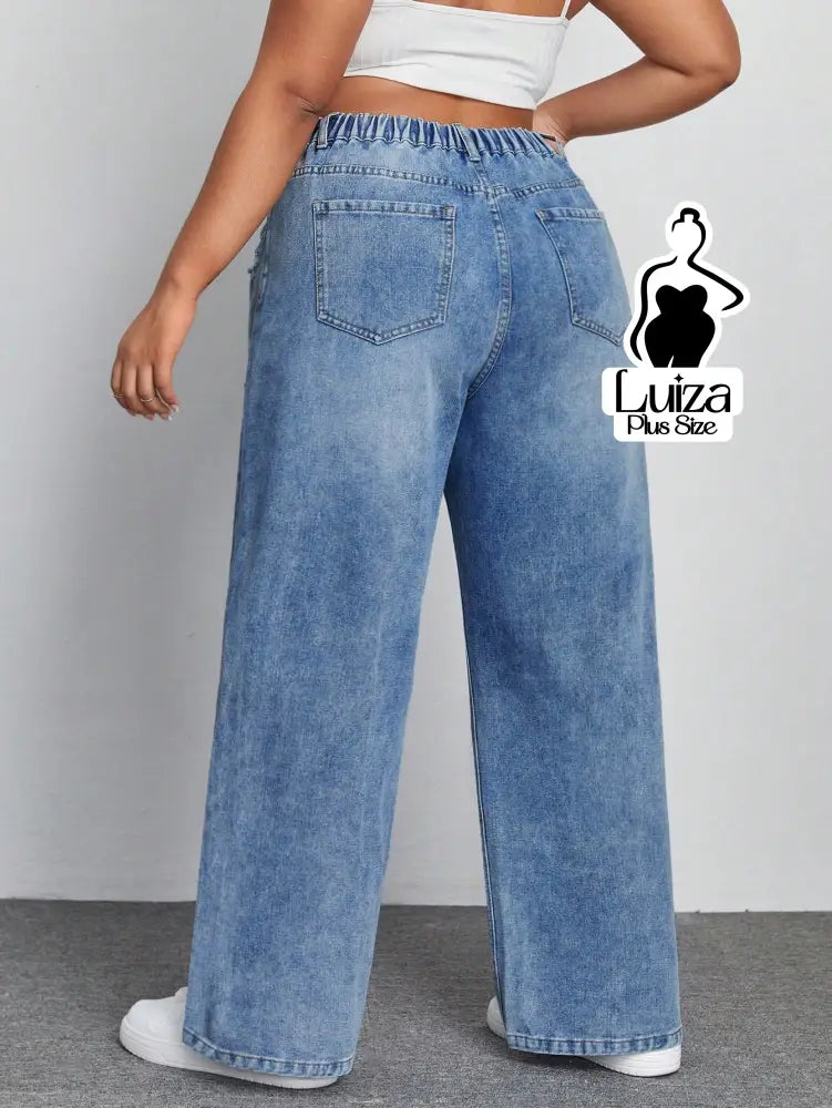 Calça Jeans Wide Leg Cintura Alta Caimento Solto Plus Size Calça Jeans Wide Leg Cintura Alta Caimento Solto Plus Size