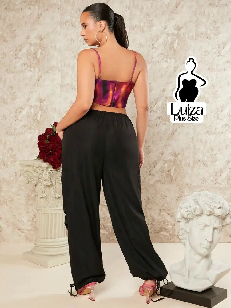 Calça Jogger Cintura Alta Amarração Ajuste Barra Plus Size Calça Jogger Cintura Alta Amarração Ajuste Barra Plus Size