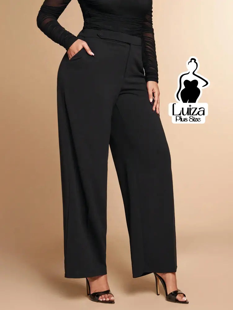 Calça Pantalona Alfaiataria Cintura Alta Elegante Plus Size Preto / G Calça Pantalona Alfaiataria Cintura Alta Elegante