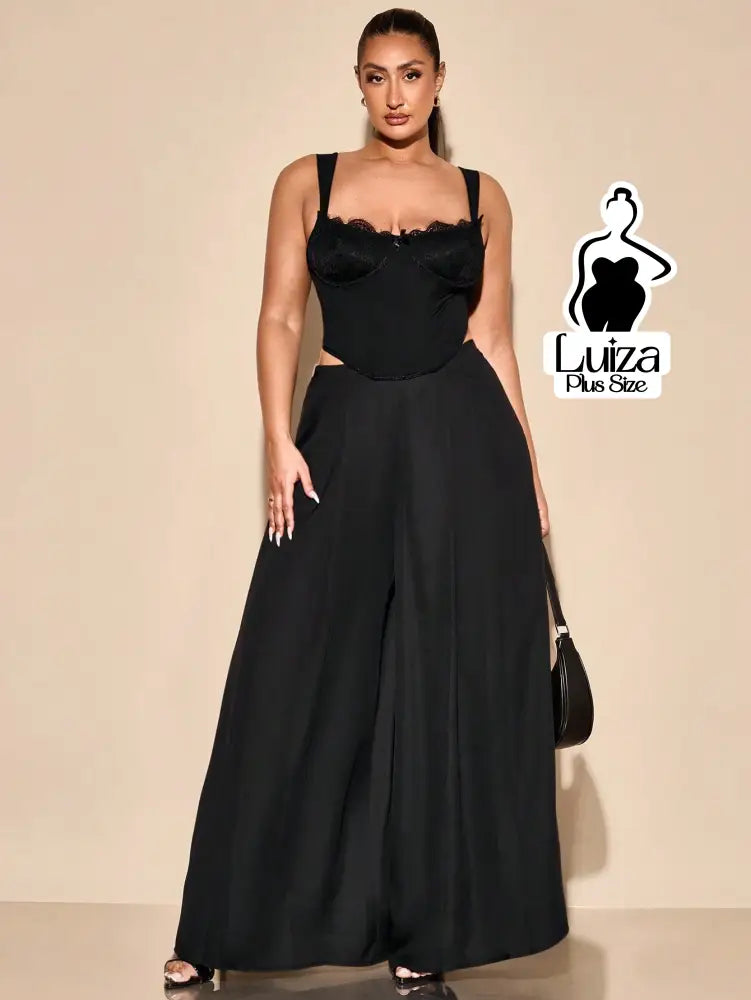 Calça Pantalona Alfaiataria Cintura Alta Sofisticada Plus Size Preto / G Calça Pantalona Alfaiataria Cintura Alta