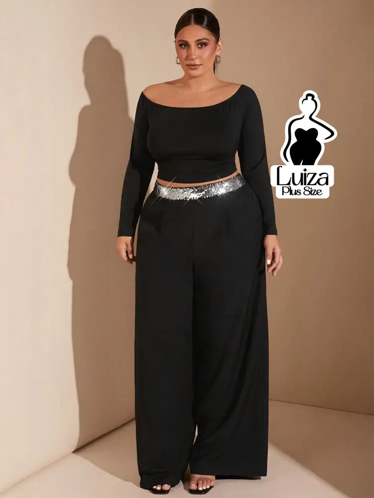 Calça Pantalona Alfaiataria Cós De Paetês Plus Size Calça Pantalona Alfaiataria Cós De Paetês Plus Size