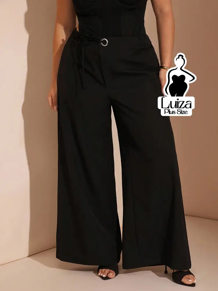 Calça Pantalona Alfaiataria Faixa E Argola Plus Size Preto / G Calça Pantalona Alfaiataria Faixa E Argola Plus Size