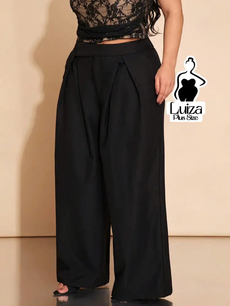 Calça Pantalona Alfaiataria Pregas Amplas Plus Size Calça Pantalona Alfaiataria Pregas Amplas Plus Size