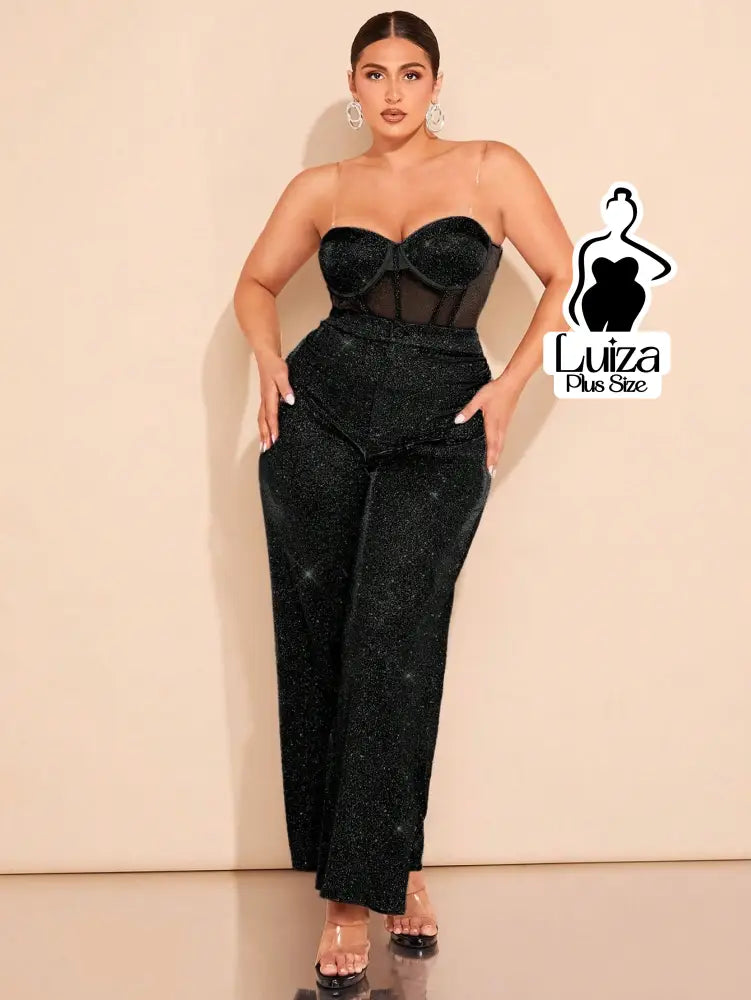 Calça Pantalona Cintura Alta Brilho Glamour Plus Size Calça Pantalona Cintura Alta Brilho Glamour Plus Size