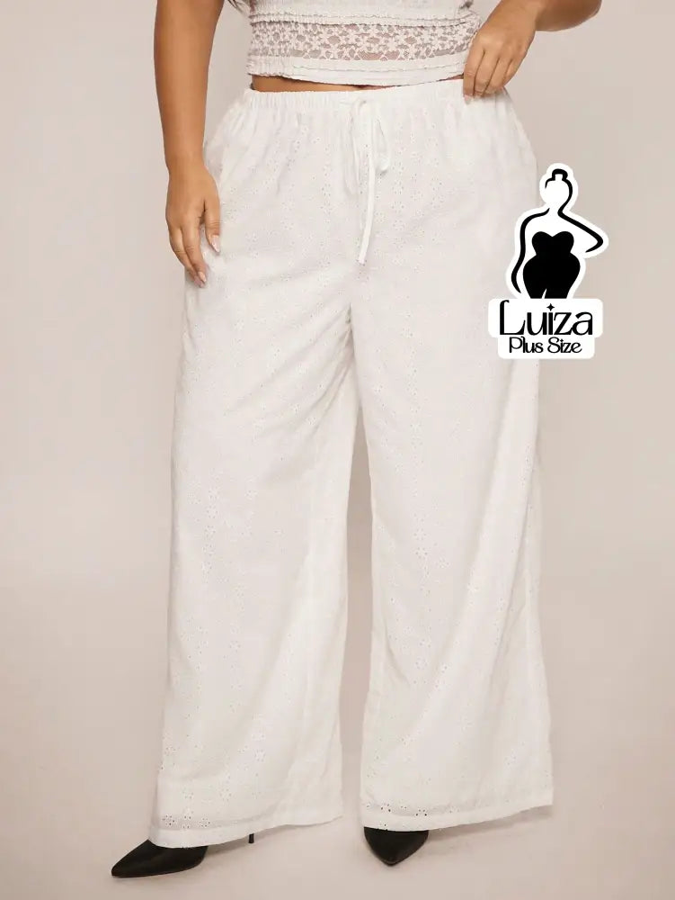 Calça Pantalona Tecido Leve Cós Ajustável Plus Size Calça Pantalona Tecido Leve Cós Ajustável Plus Size