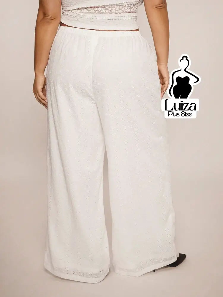 Calça Pantalona Tecido Leve Cós Ajustável Plus Size Calça Pantalona Tecido Leve Cós Ajustável Plus Size