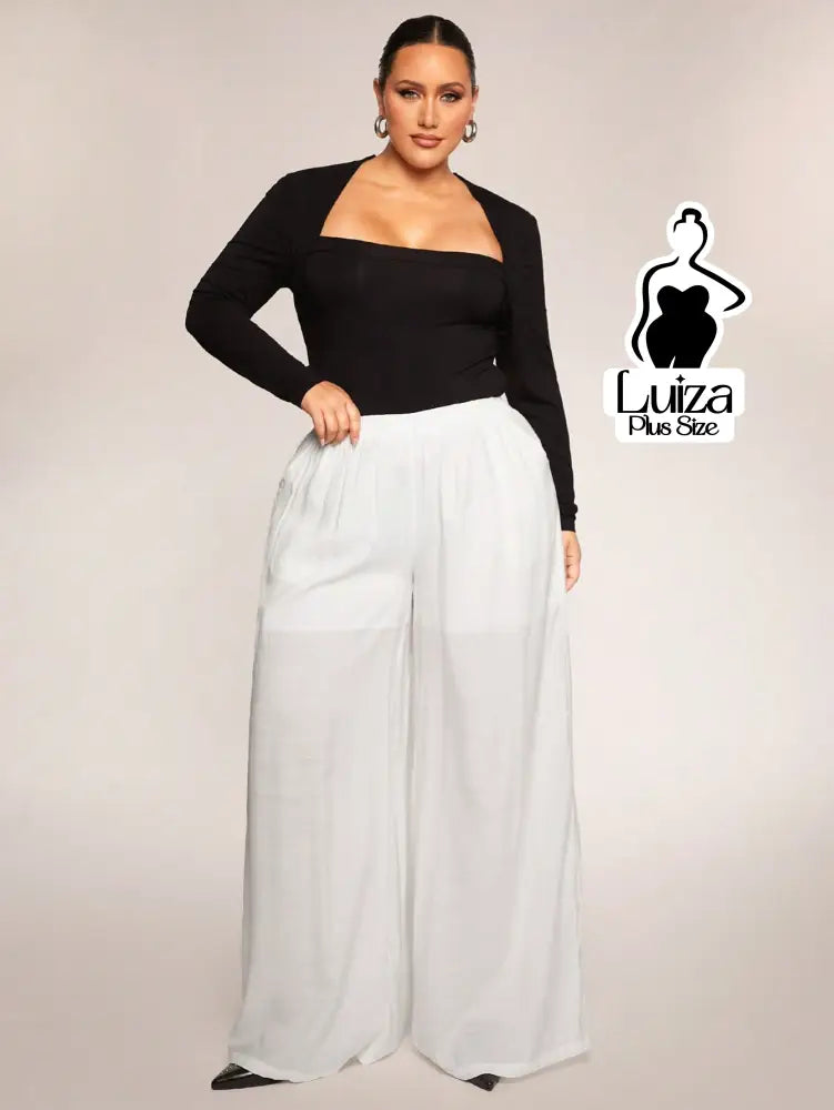 Calça Pantalona Tecido Leve Cós Elástico Plus Size Calça Pantalona Tecido Leve Cós Elástico Plus Size