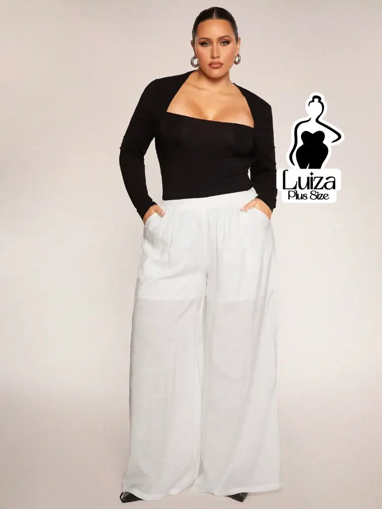 Calça Pantalona Tecido Leve Cós Elástico Plus Size Calça Pantalona Tecido Leve Cós Elástico Plus Size
