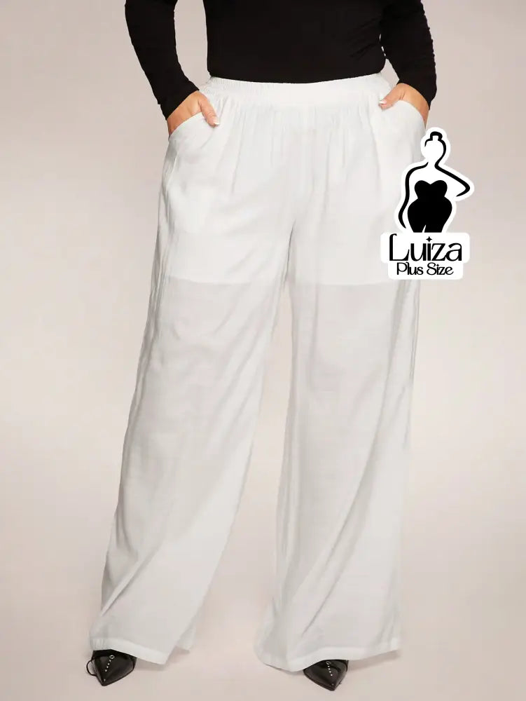 Calça Pantalona Tecido Leve Cós Elástico Plus Size Calça Pantalona Tecido Leve Cós Elástico Plus Size