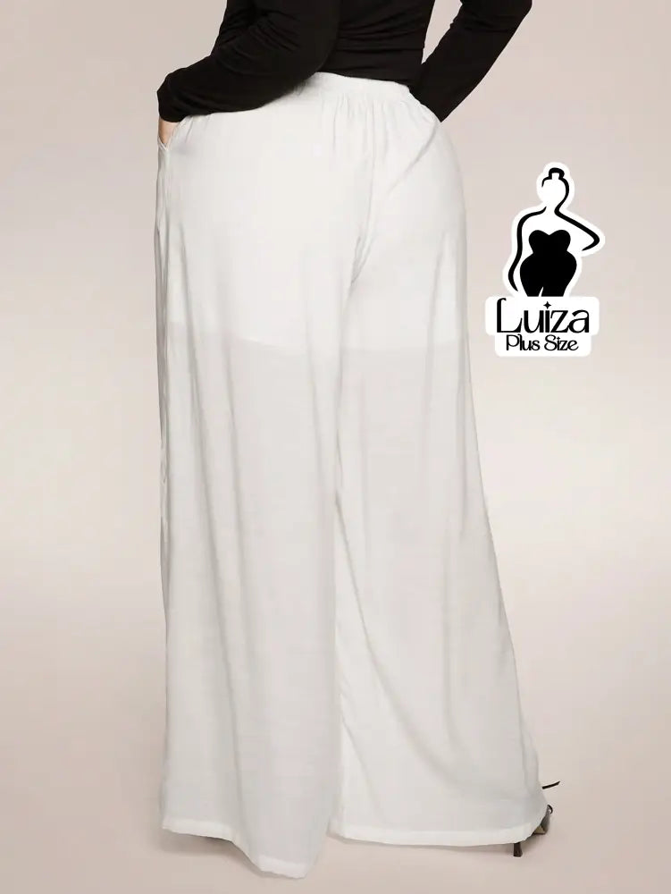 Calça Pantalona Tecido Leve Cós Elástico Plus Size Branco / G Calça Pantalona Tecido Leve Cós Elástico Plus Size