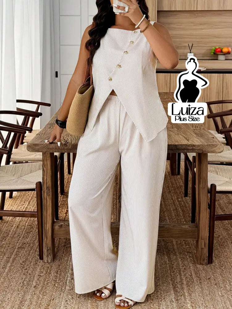 Conjunto Blusa Alfaiataria Calça Pantalona Social Chic Plus Size Conjunto Blusa Alfaiataria Calça Pantalona Social Chic