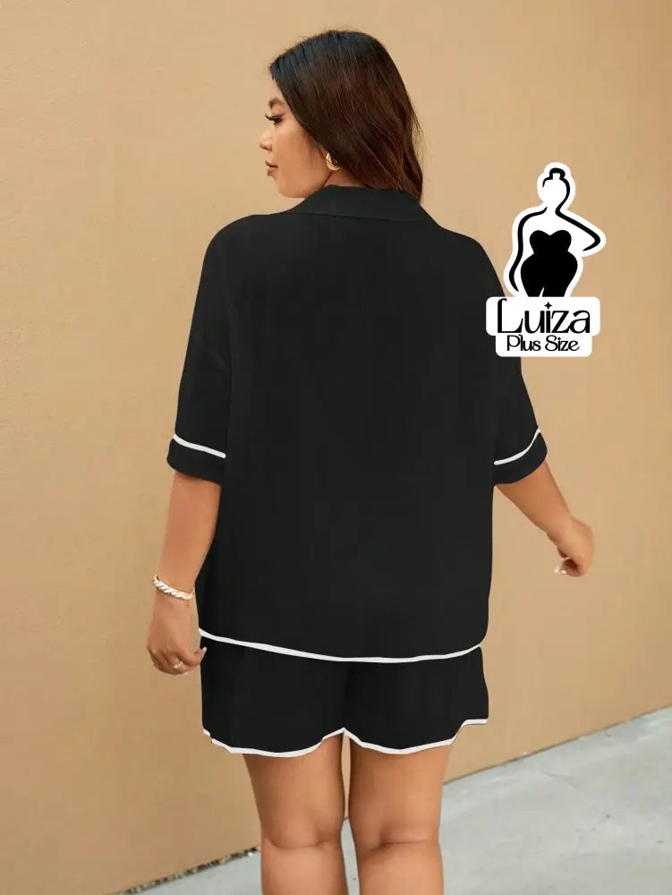 Conjunto Camisa Manga Curta Short Detalhe Contrastante Plus Size Conjunto Camisa Manga Curta Short Detalhe Contrastante