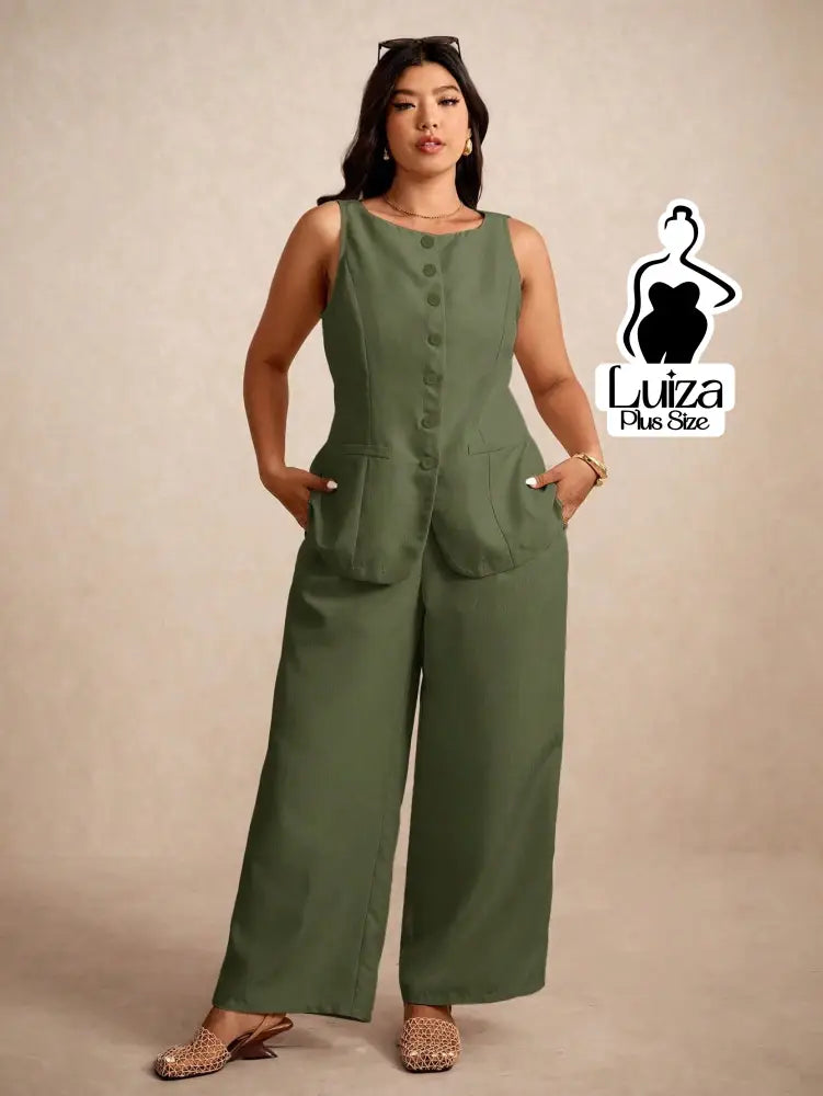 Conjunto Colete Alfaiataria Calça Pantalona Elegante Plus Size Conjunto Colete Alfaiataria Calça Pantalona Elegante
