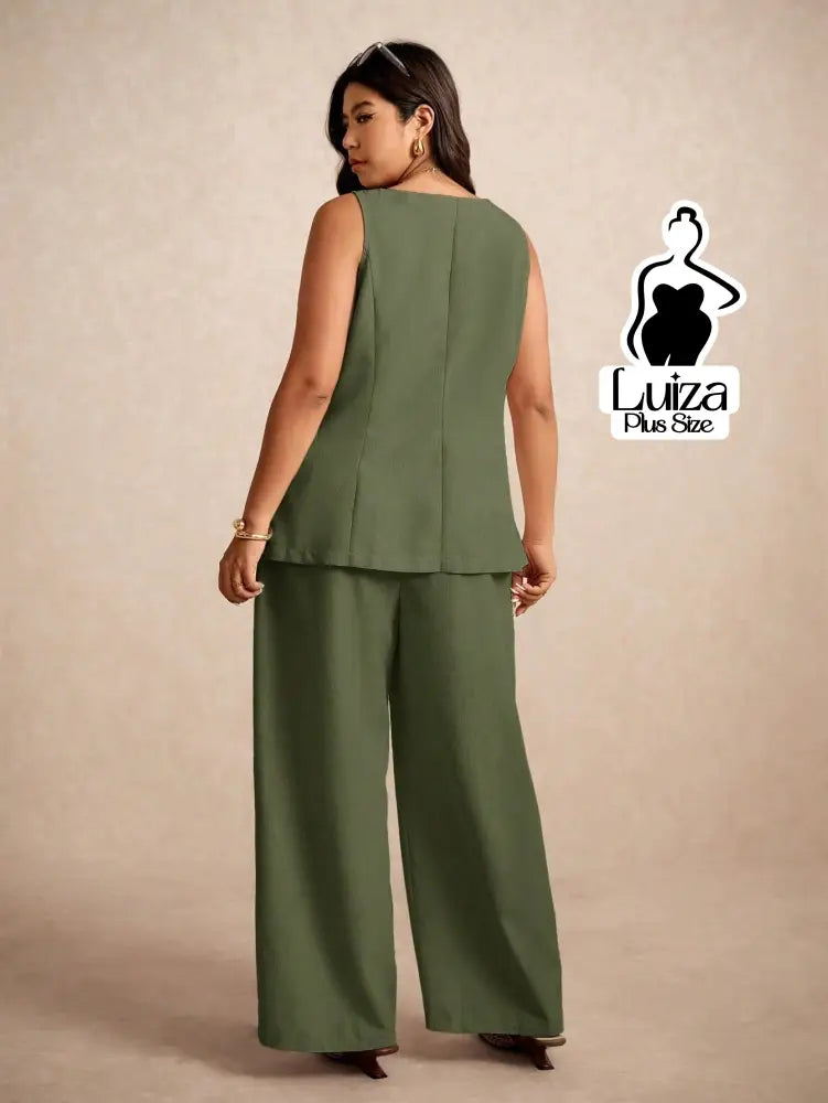 Conjunto Colete Alfaiataria Calça Pantalona Elegante Plus Size Conjunto Colete Alfaiataria Calça Pantalona Elegante