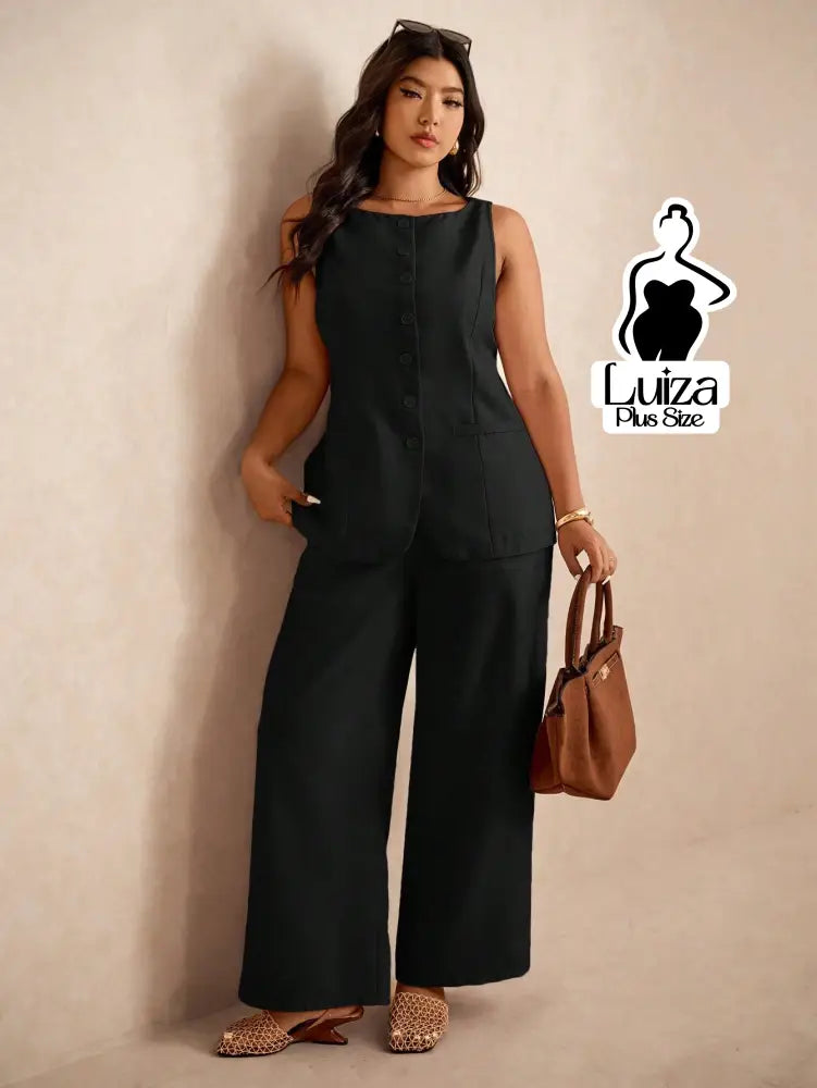 Conjunto Colete Alfaiataria Calça Pantalona Elegante Plus Size Conjunto Colete Alfaiataria Calça Pantalona Elegante