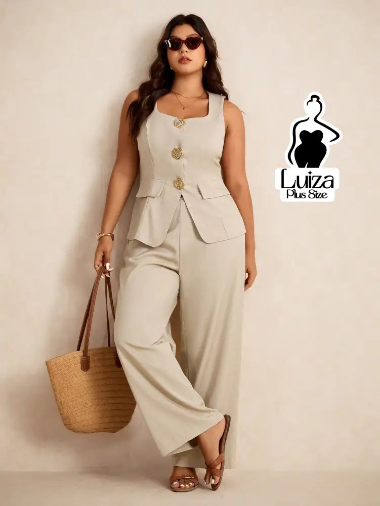 Conjunto Colete Alfaiataria Calça Pantalona Social Plus Size Conjunto Colete Alfaiataria Calça Pantalona Social Plus