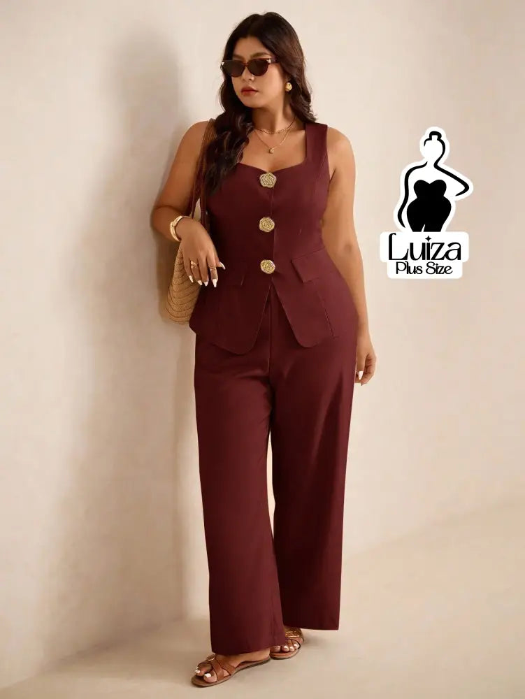 Conjunto Colete Alfaiataria Calça Pantalona Social Plus Size Conjunto Colete Alfaiataria Calça Pantalona Social Plus