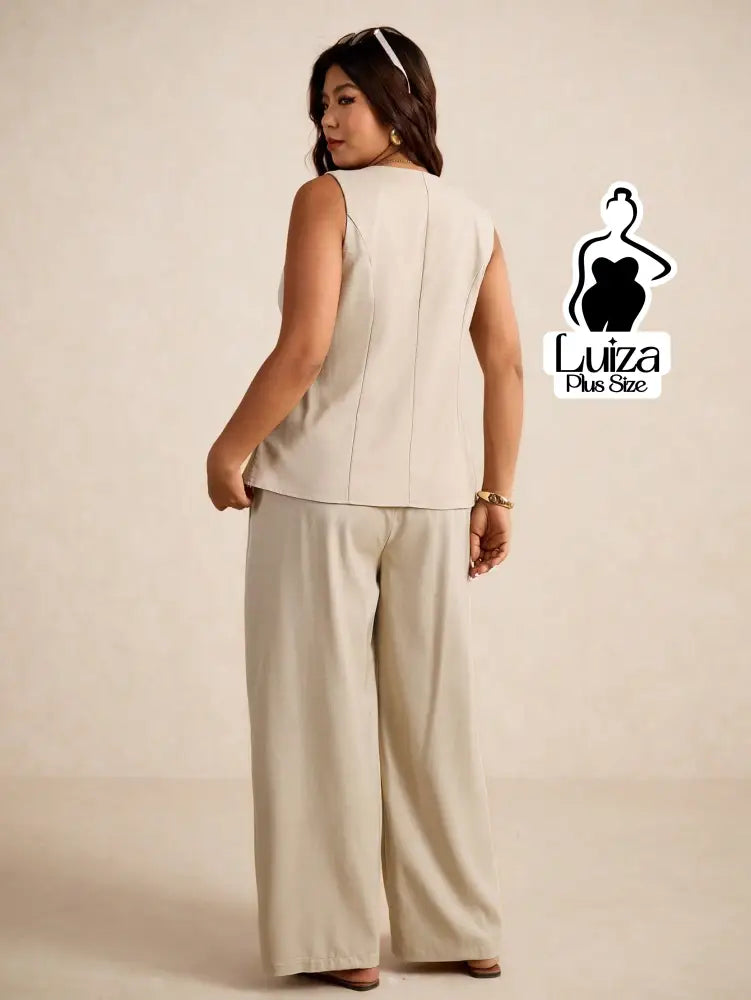 Conjunto Colete Alfaiataria Calça Pantalona Social Plus Size Conjunto Colete Alfaiataria Calça Pantalona Social Plus