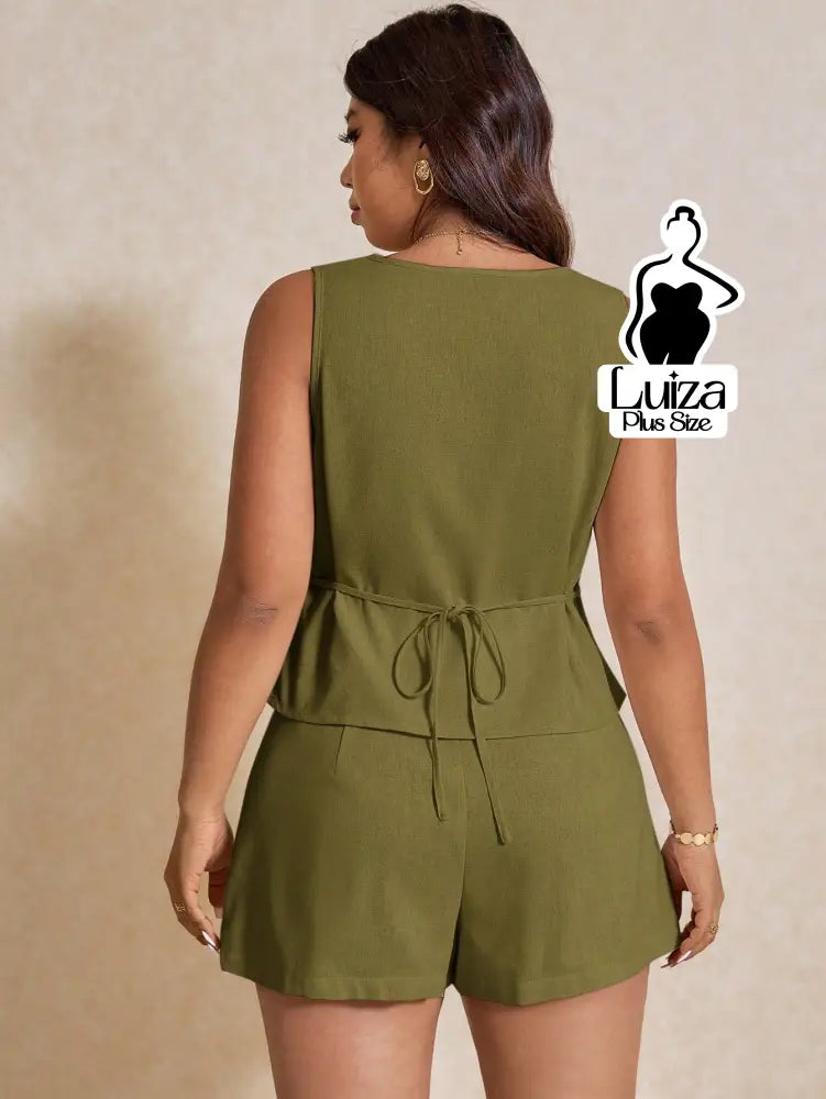 Conjunto Colete Alfaiataria Short Casual Elegante Plus Size Conjunto Colete Alfaiataria Short Casual Elegante Plus Size