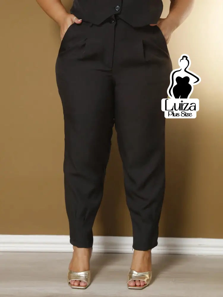 Conjunto Colete Botões Calça Jogger Casual Elegante Plus Size Conjunto Colete Botões Calça Jogger Casual Elegante Plus