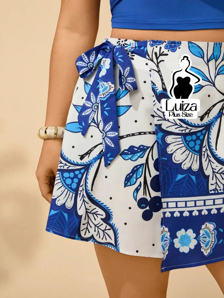 Conjunto Kimono Saia Curta Estampa Floral Casual Chic Plus Size Conjunto Kimono Saia Curta Estampa Floral Casual Chic
