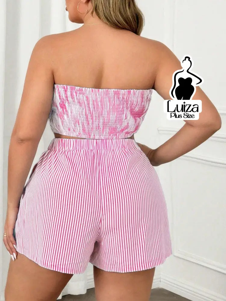 Conjunto Tomara Que Caia Listrado Short Casual Verão Plus Size Conjunto Tomara Que Caia Listrado Short Casual Verão