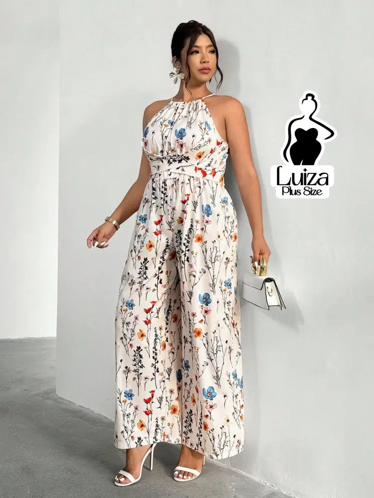 Macacão Longo Pantalona Estampa Floral Romântico Plus Size Macacão Longo Pantalona Estampa Floral Romântico Plus Size