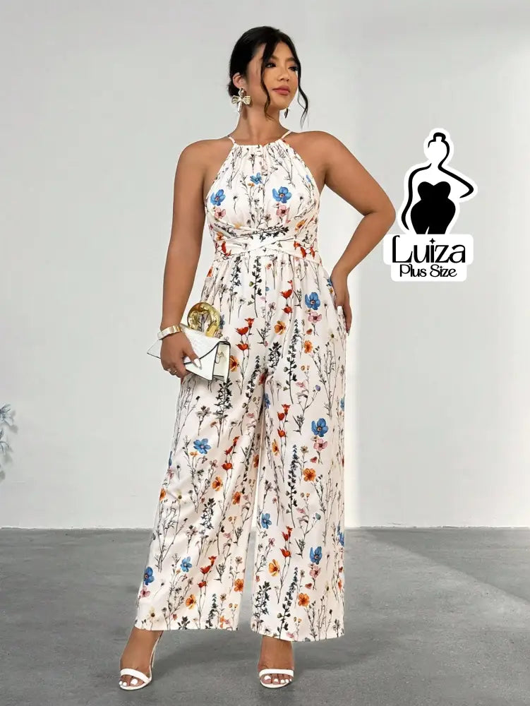 Macacão Longo Pantalona Estampa Floral Romântico Plus Size Macacão Longo Pantalona Estampa Floral Romântico Plus Size