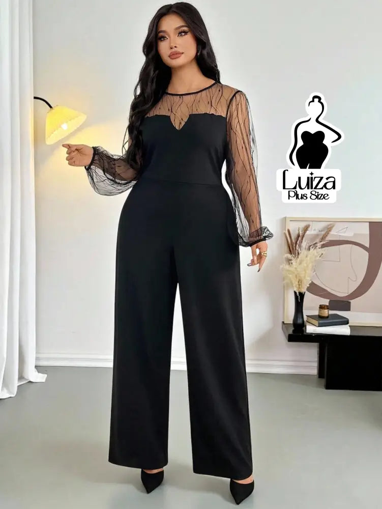 Macacão Longo Pantalona Manga Longa Transparente Plus Size Macacão Longo Pantalona Manga Longa Transparente Plus Size