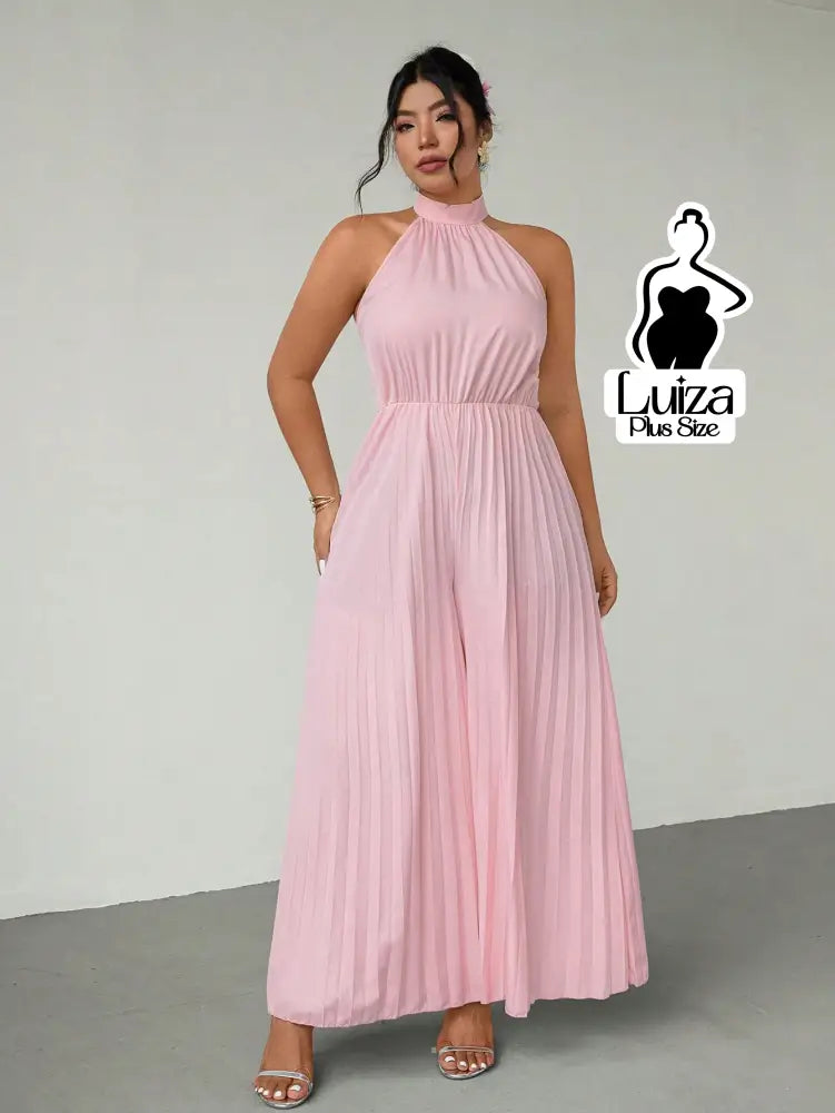 Macacão Longo Pantalona Plissado Laço Sofisticado Plus Size Macacão Longo Pantalona Plissado Laço Sofisticado Plus Size