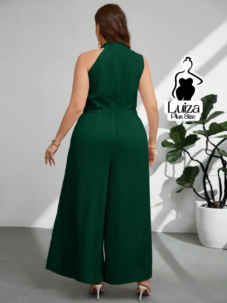 Macacão Longo Sem Mangas Gola Alta Drapeada Plus Size Macacão Longo Sem Mangas Gola Alta Drapeada Plus Size