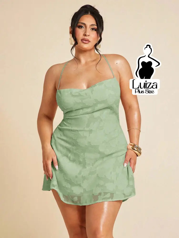 Vestido Curto Alças Finas Decote Reto Plus Size Verde Menta / G Vestido Curto Alças Finas Decote Reto Plus Size
