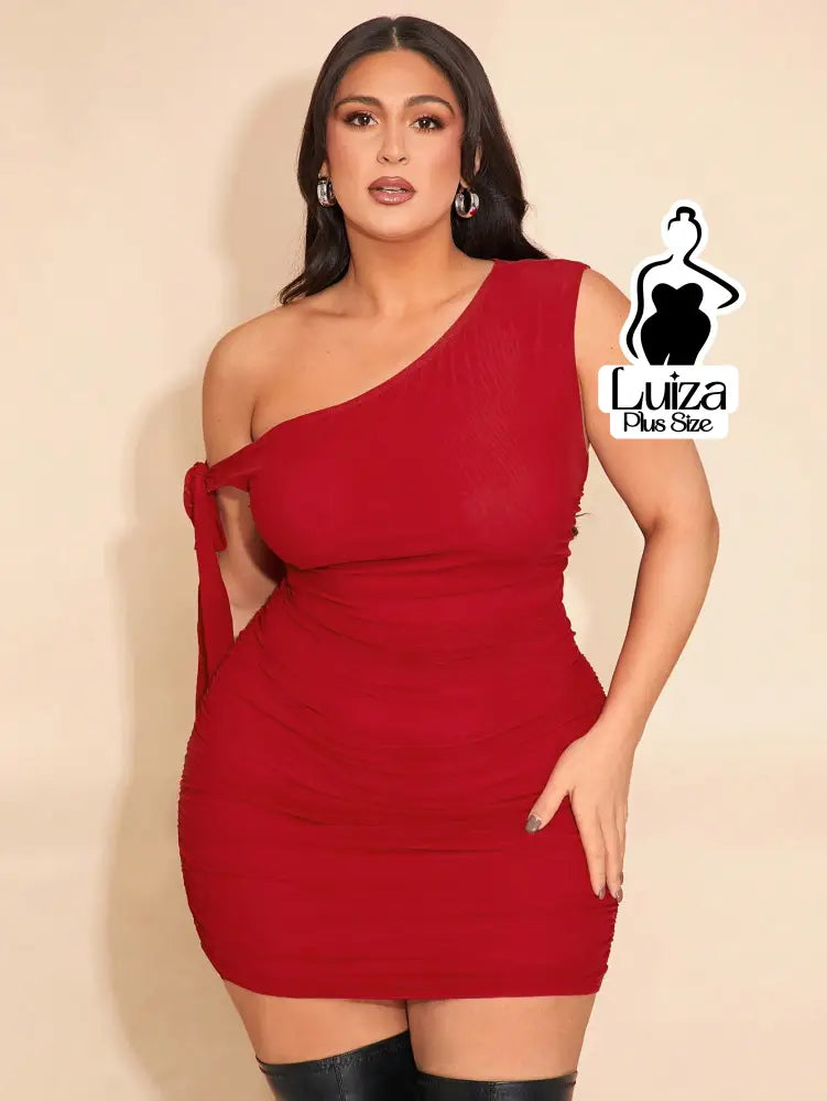 Vestido Curto Um Ombro Só Detalhe Amarração Plus Size Vermelho / G Vestido Curto Um Ombro Só Detalhe Amarração Plus Size
