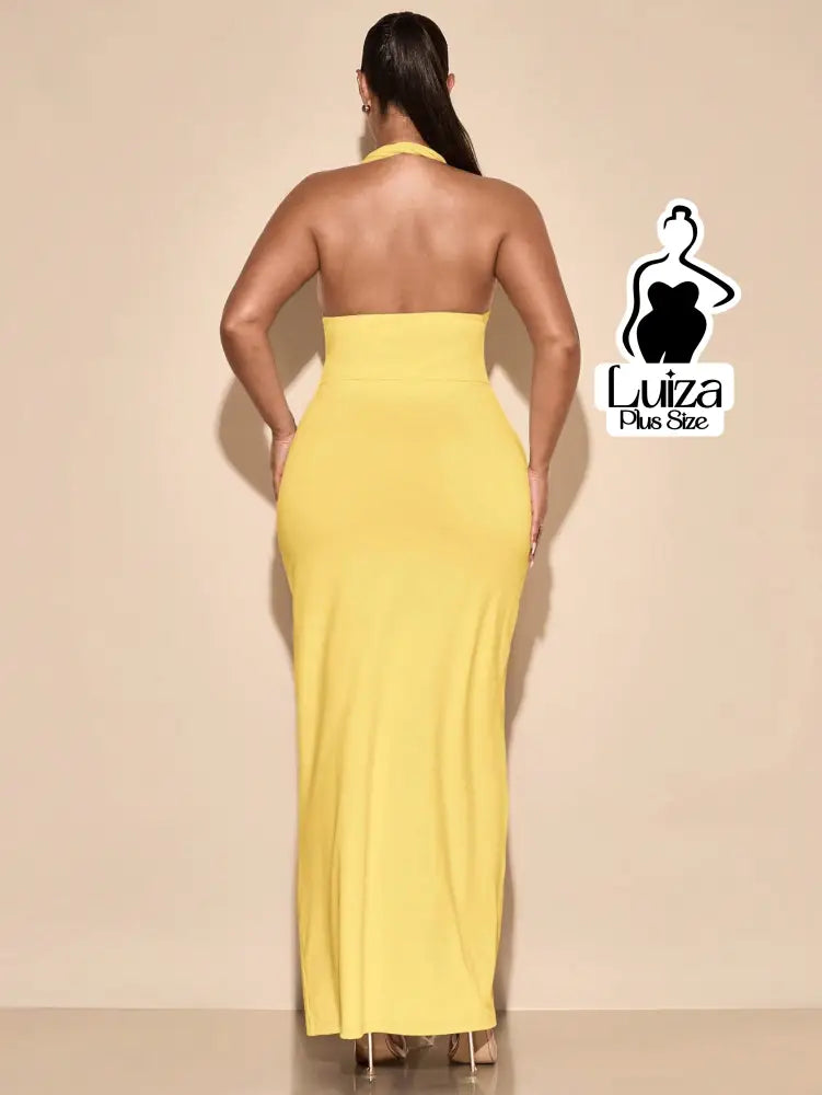 Vestido Longo Frente Única Amarração Fenda Plus Size Vestido Longo Frente Única Amarração Fenda Plus Size