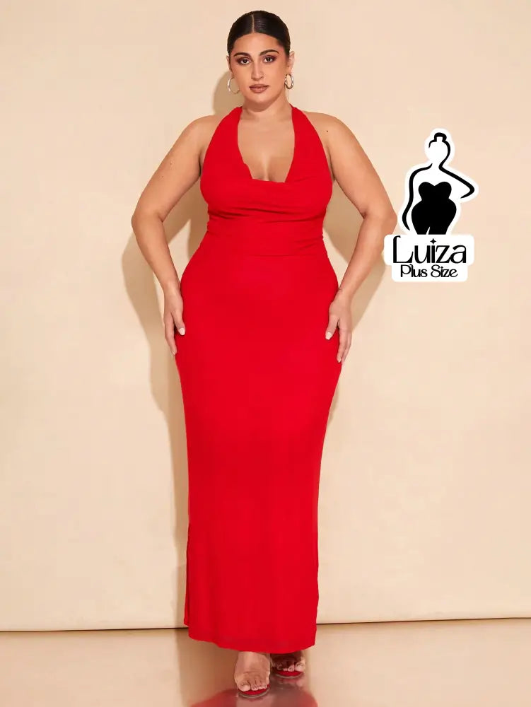 Vestido Longo Frente Única Decote Profundo Plus Size Vermelho / G Vestido Longo Frente Única Decote Profundo Plus Size