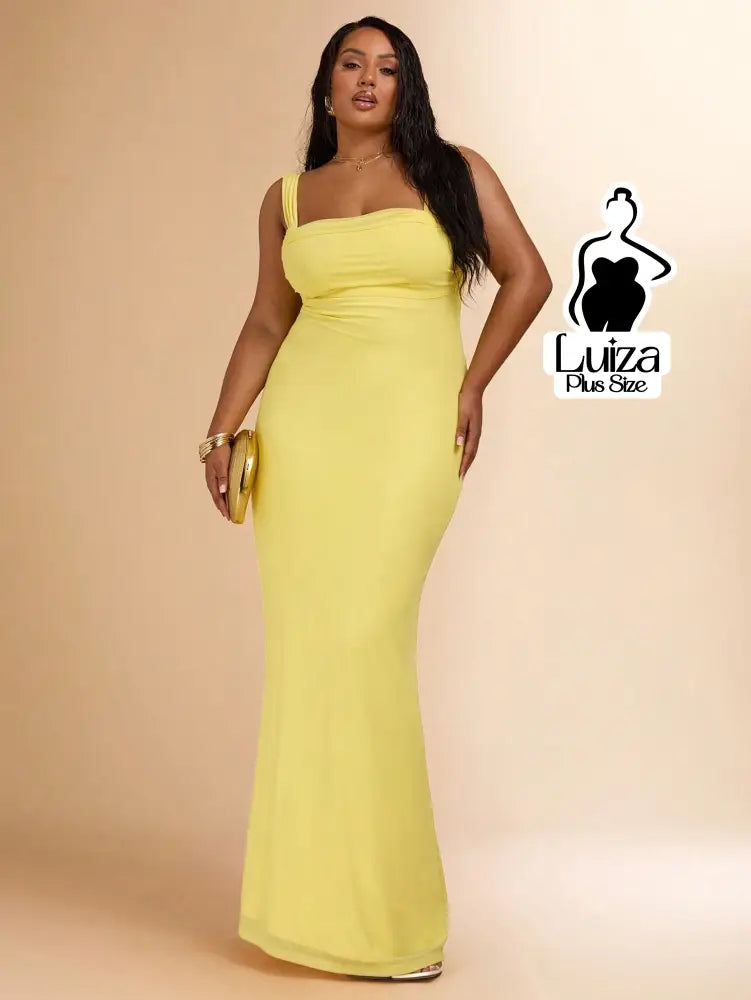Vestido Longo Justo Costas Abertas Amarração Plus Size Amarela / G Vestido Longo Justo Costas Abertas Amarração Plus